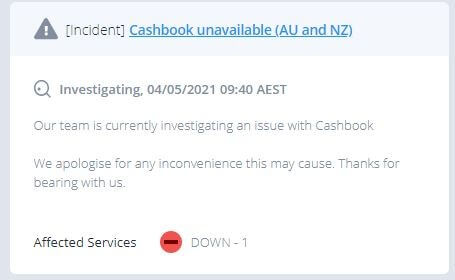 MYOB Cashbook Unavailable